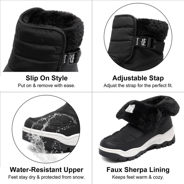 Waterproof Faux Fur Ankle Snow Boots - BLACK - 3