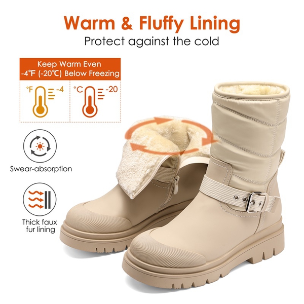 Non-Slip Mid-Calf Waterproof Snow Boots - NUDE - 4