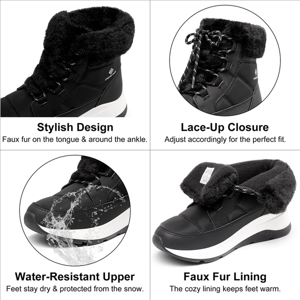 Faux Fur Winter Ankle Boots - BLACK - 3