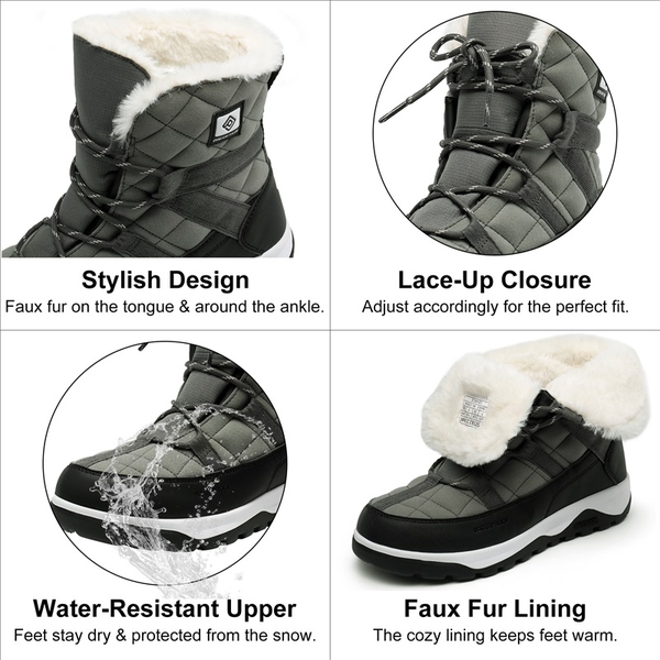 Rubber Faux Fur Lined Waterproof Snow Boots - GREY - 3