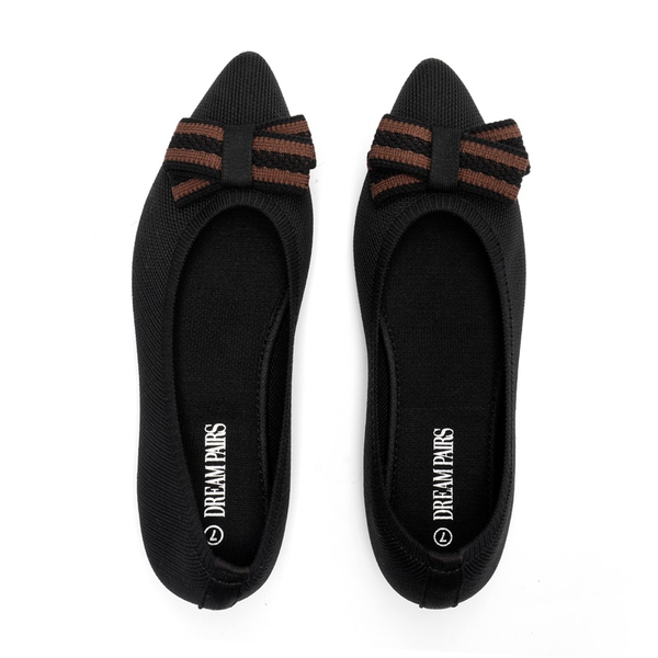 Bowknot Pointed Toe Knit Flats - BLACK - 5