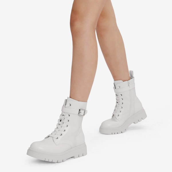 Platform Lace Up Lug Sole Combat Boots - WHITE - 1