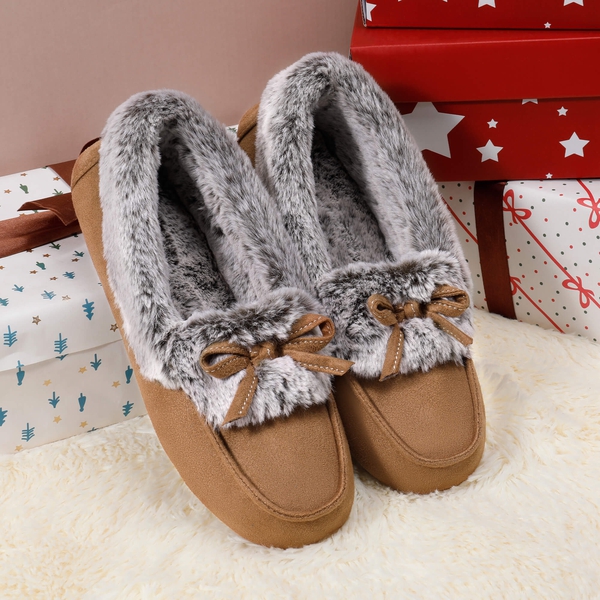 Slip on Faux Fur Lining Slippers - TAN - 4