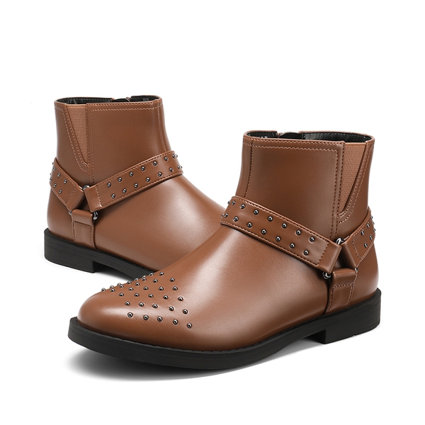 Kids Studded Detail Fashion Boots - BROWN - 5