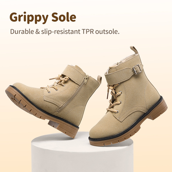 Kids Lace-Up Combat Boots - KHAKI - 1