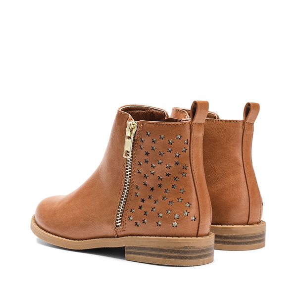 Kids Side Zipper Low Heel Ankle Boots - TAN PU - 3