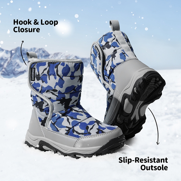 Kids Waterproof Faux Fur Snow Boots - CAMOUFLAGE BLUE - 4
