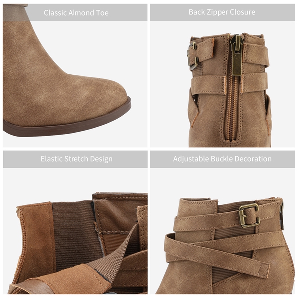 Stacked Mid Heel Chunky Ankle Booties - TAN - 2