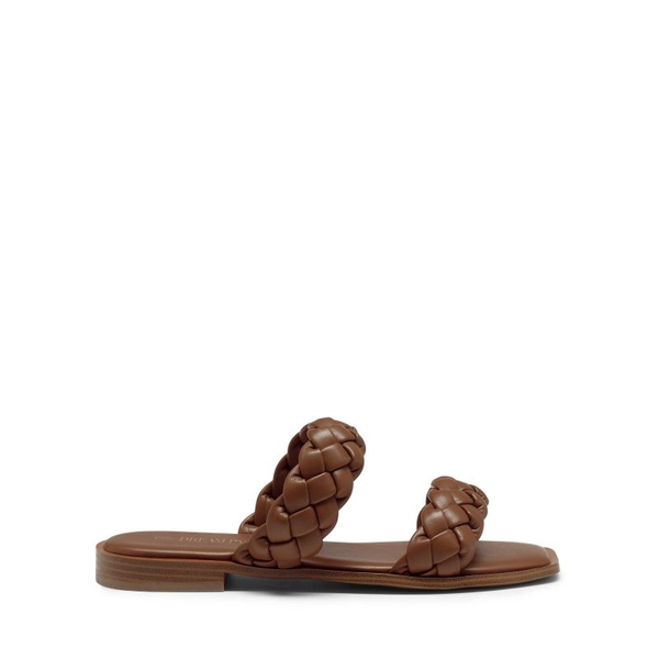 Two Straps Square Toe Braided Flat Sandals - BROWN - 2