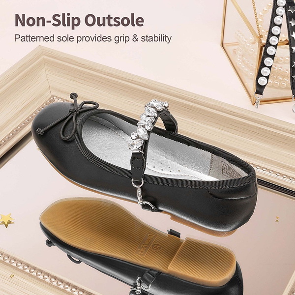 [Fun Mix- Dazzling] Girls DIY Interchangeable Straps Bow Ballet Flats - BLACK - 4