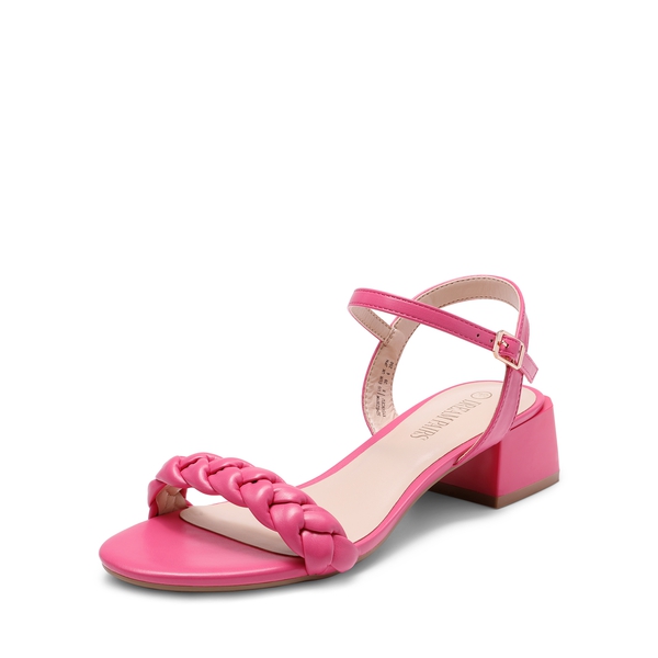 Ankle-Strap Chunky Braided Heel Sandals - HOT PINK -  0