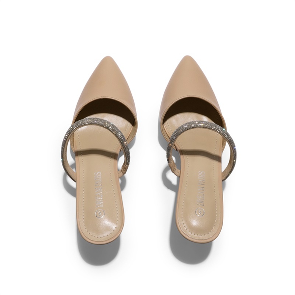 Pointed Toe Rhinestone Pumps - NUDE PU - 3