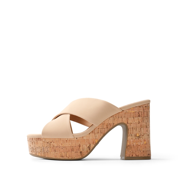 Criss Cross Wedge Platform Sandals  - NUDE - 2