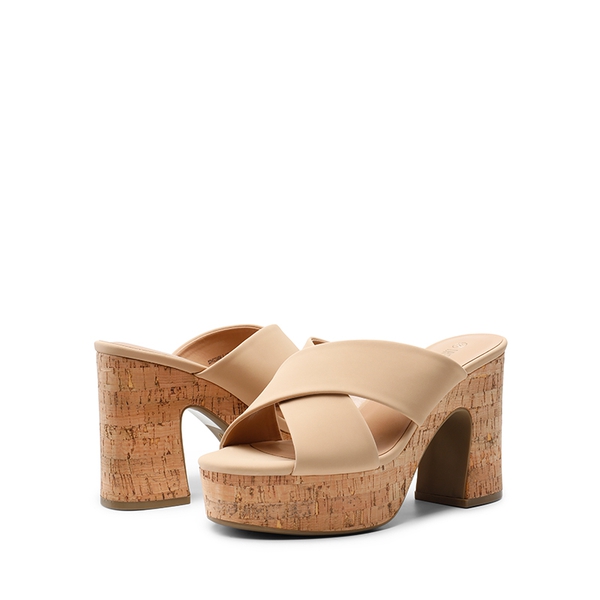 Criss Cross Wedge Platform Sandals  - NUDE - 4