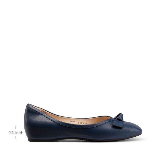 Square Toe Low Wedge Bow Flats - NAVY - 3