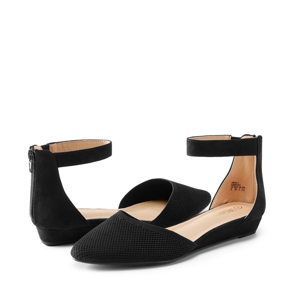 Ankle Strap Low Wedge Pumps - BLACK KNIT - 2