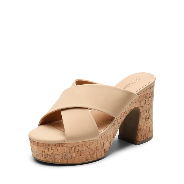 Criss Cross Wedge Platform Sandals  - NUDE -  0