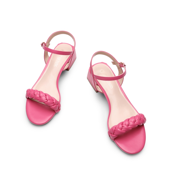 Ankle-Strap Chunky Braided Heel Sandals - HOT PINK - 3