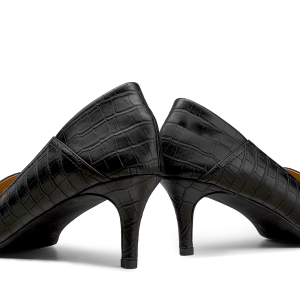 Horsebit Detail Pointed Toe Kitten Heel Pumps - BLACK STONE - 4