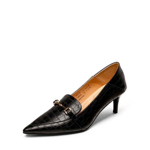 Horsebit Detail Pointed Toe Kitten Heel Pumps - BLACK STONE -  0