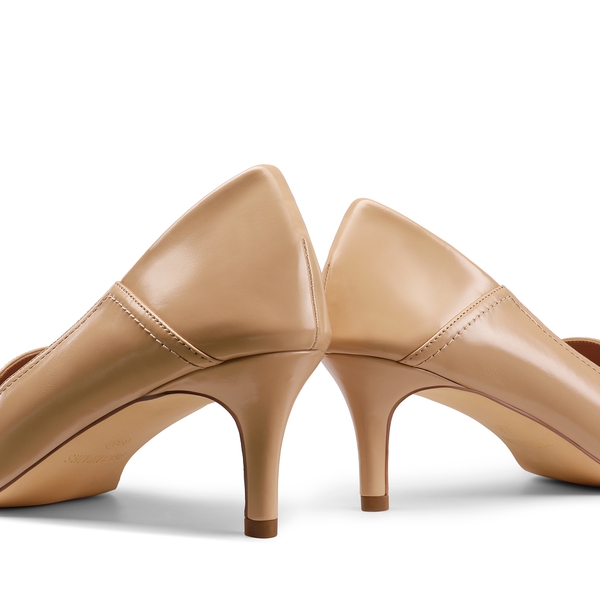Horsebit Detail Pointed Toe Kitten Heel Pumps - NUDE PU - 4