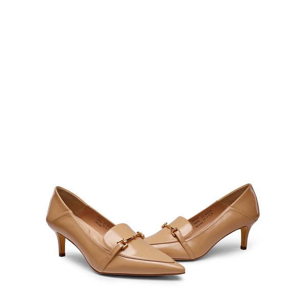 Horsebit Detail Pointed Toe Kitten Heel Pumps - NUDE PU - 2