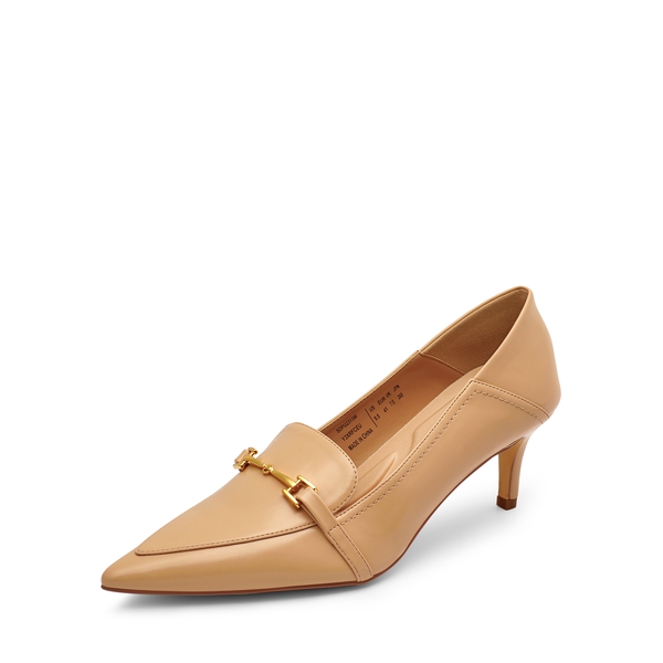 Horsebit Detail Pointed Toe Kitten Heel Pumps - NUDE PU -  0