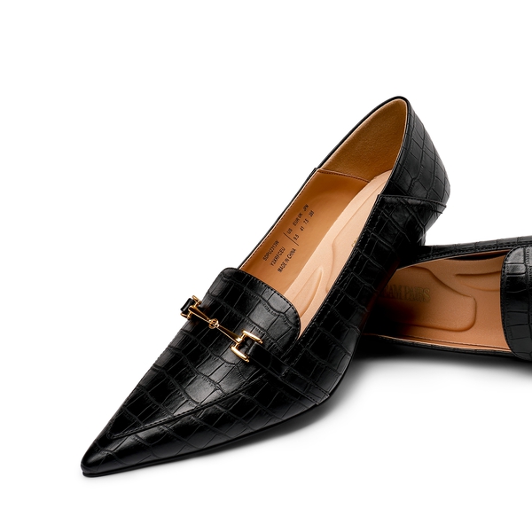 Horsebit Detail Pointed Toe Kitten Heel Pumps - BLACK STONE - 3
