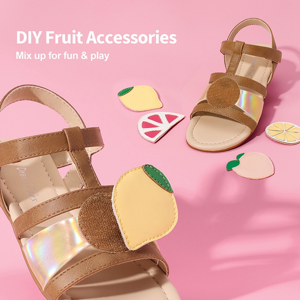 [Fun Mix- Fruity] Girls DIY Interchangeable Fruit Accessories Sandals - BROWN - 2