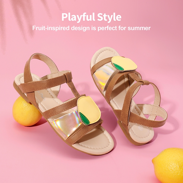 [Fun Mix- Fruity] Girls DIY Interchangeable Fruit Accessories Sandals - BROWN - 5