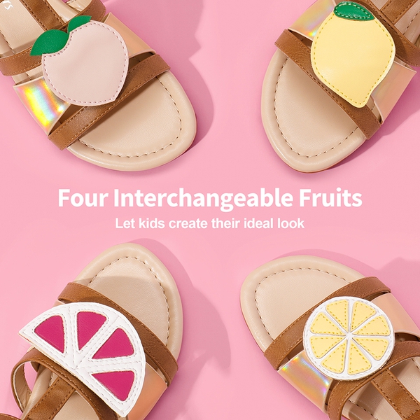 [Fun Mix- Fruity] Girls DIY Interchangeable Fruit Accessories Sandals - BROWN - 3