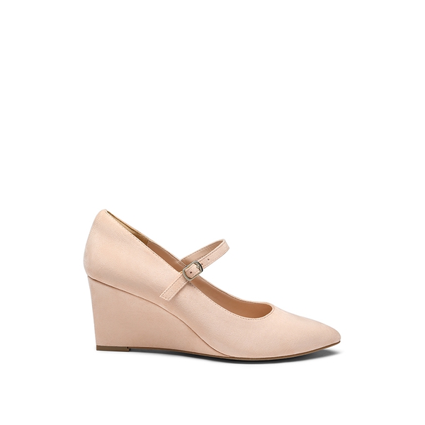 Mary Jane Strap Wedge Pumps - NUDE SUEDE - 3