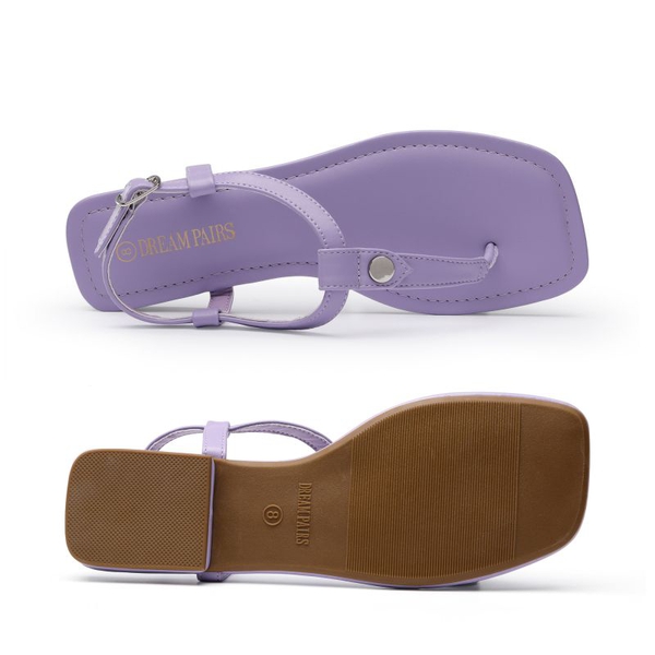 T-Strap Thong Flat Sandals With Silk Ribbon - PURPLE - 4