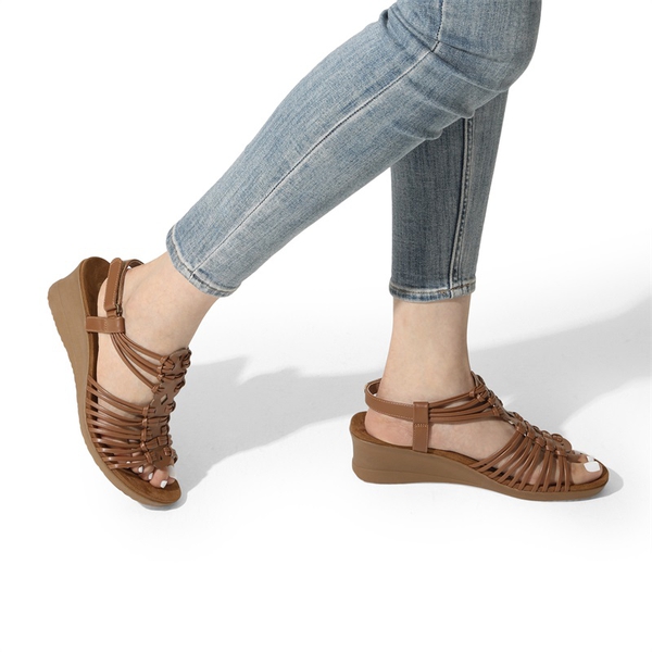 Strappy Ankle Strap Wedge Sandals - BROWN - 1