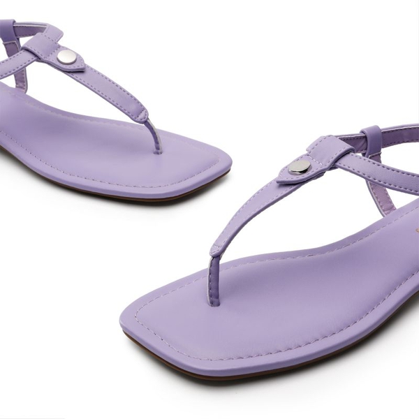 T-Strap Thong Flat Sandals With Silk Ribbon - PURPLE - 3