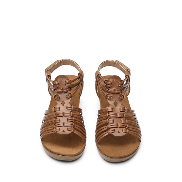 Strappy Ankle Strap Wedge Sandals - BROWN - 4
