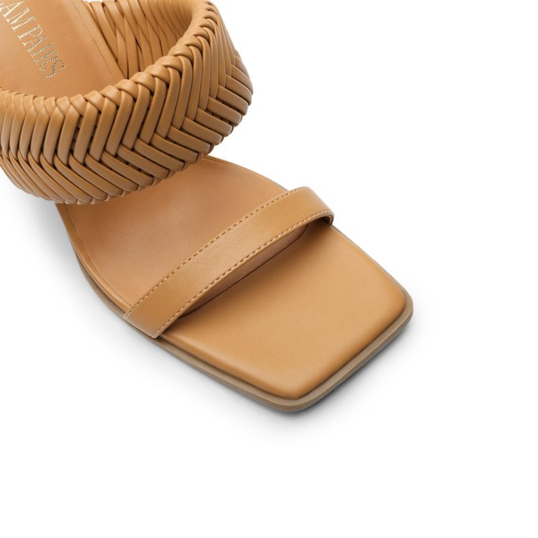  Ankle Strap Rectangular Square Toe Heel Sandals - BROWN - 5