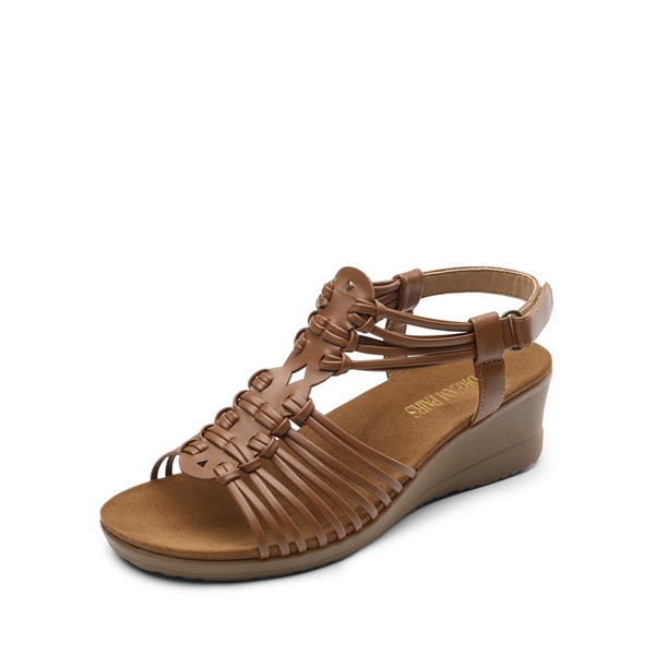 Strappy Ankle Strap Wedge Sandals - BROWN -  0