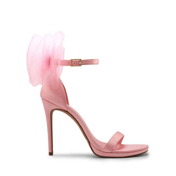 Silky Bow Ankle Strap High Stiletto Heel Sandals - PINK - 3