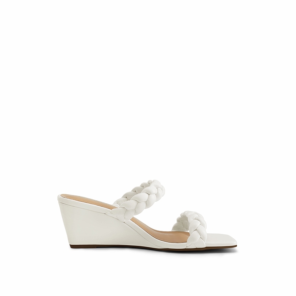 Braided Straps Square Toe Wedge Sandals - WHITE - 1