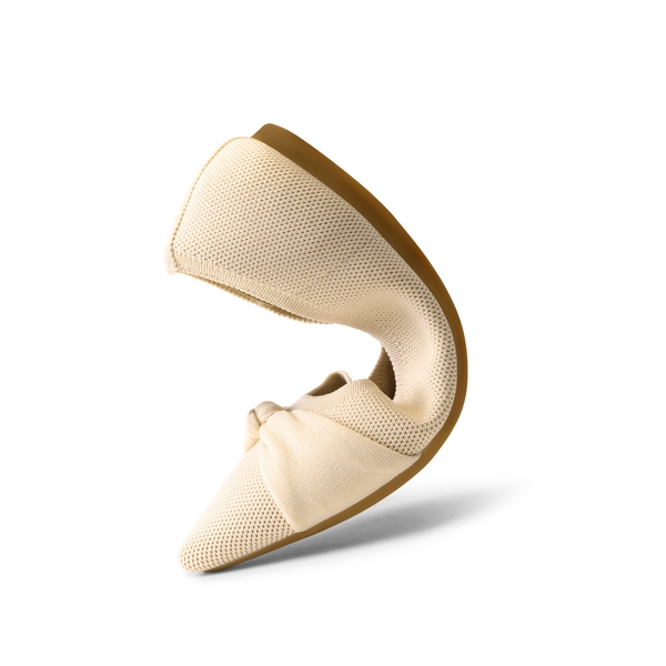 Bowknot Pointed Toe Knit Flats - NUDE - 2