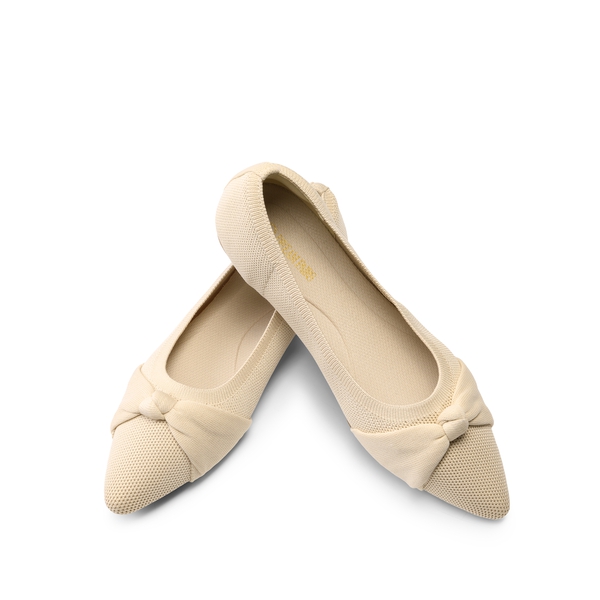 Bowknot Pointed Toe Knit Flats - NUDE - 4