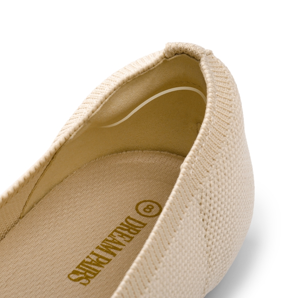 Bowknot Pointed Toe Knit Flats - NUDE - 3