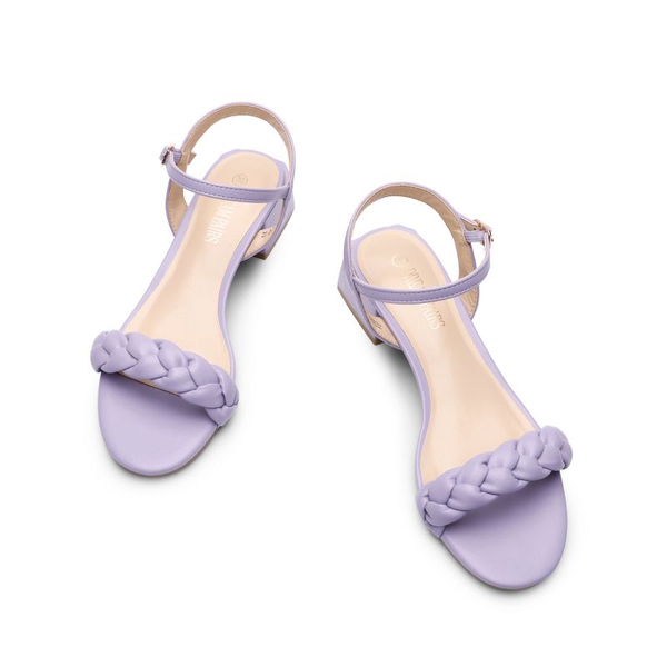 Strap Low Block Heel Sandals - PURPLE - 4