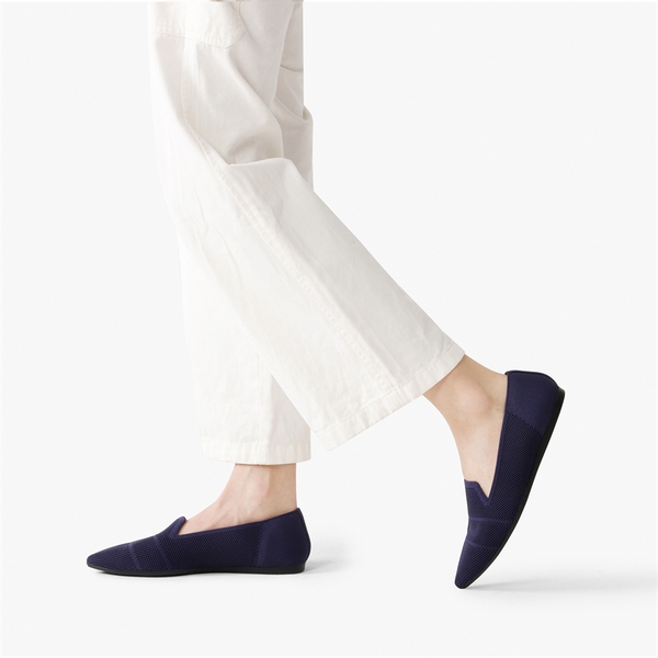 Pointed Toe Comfortable Knit Loafers - NAVY - 1