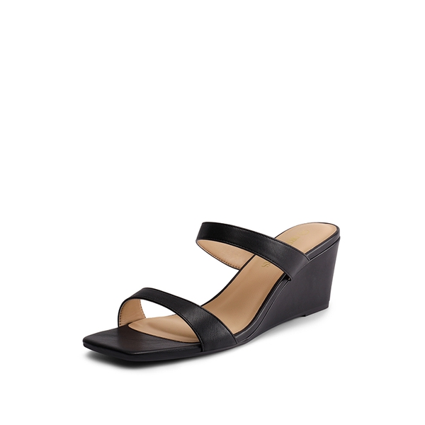 Two Strap Slip-On Wedge Sandals - BLACK -  0