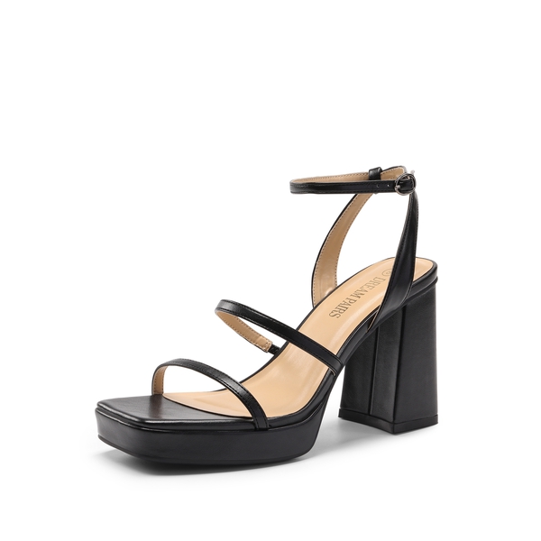 Strappy Chunky Platform Heel Sandals - BLACK -  0