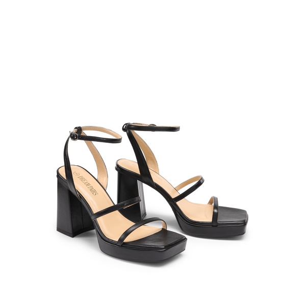 Strappy Chunky Platform Heel Sandals - BLACK - 4