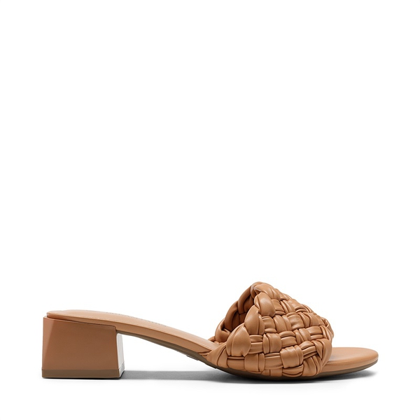 Braided Low Block Heel Slides Sandals - BROWN - 2