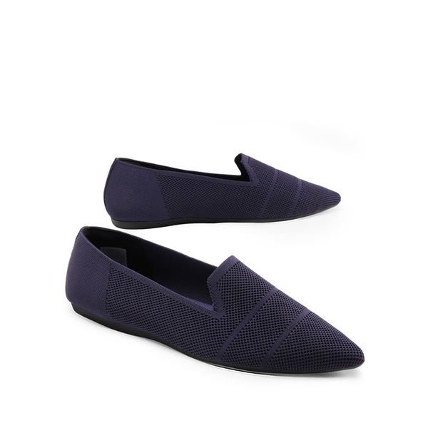 Pointed Toe Comfortable Knit Loafers - NAVY - 4